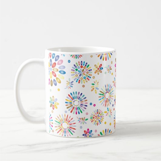 Mooie Kleurrijke Bloemen Cirkels Patroon op Wit Koffiemok (Links)
