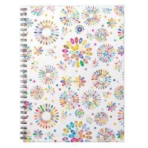 Mooie Kleurrijke Bloemen Cirkels Patroon op Wit Notitieboek