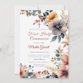 Mooie kleurrijke bloemen Eerste Heilige Communie Kaart (Voorkant)