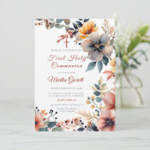 Mooie kleurrijke bloemen Eerste Heilige Communie Kaart (Staand voorkant)