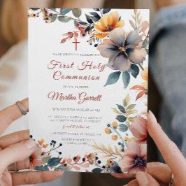 Mooie kleurrijke bloemen Eerste Heilige Communie Kaart