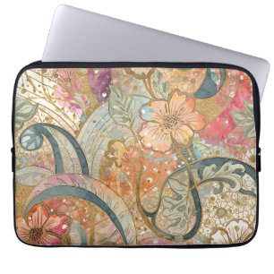 Mooie Kleurrijke Bloemen en Patroon, Regenboog Laptop Sleeve