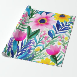 Mooie kleurrijke bloemen en vogels Wrapping Paper Cadeaupapier