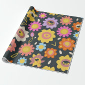 Mooie kleurrijke bloemen en vogels Wrapping Paper Cadeaupapier (Uitgerold)