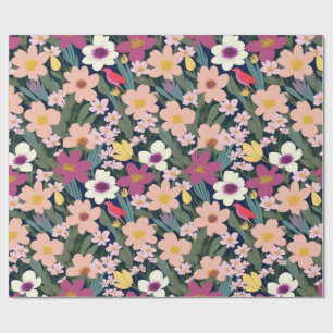 Mooie kleurrijke bloemen en vogels Wrapping Paper Cadeaupapier