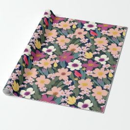 Mooie kleurrijke bloemen en vogels Wrapping Paper Cadeaupapier
