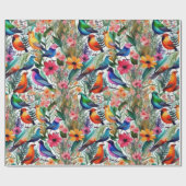 Mooie kleurrijke bloemen en vogels Wrapping Paper Cadeaupapier (Vlak)