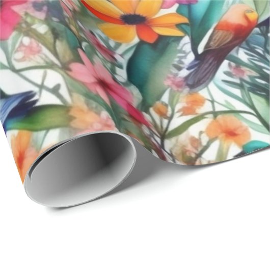 Mooie kleurrijke bloemen en vogels Wrapping Paper Cadeaupapier (Rol Hoek)
