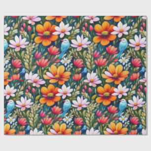 Mooie kleurrijke bloemen en vogels Wrapping Paper Cadeaupapier
