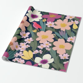 Mooie kleurrijke bloemen en vogels Wrapping Paper Cadeaupapier