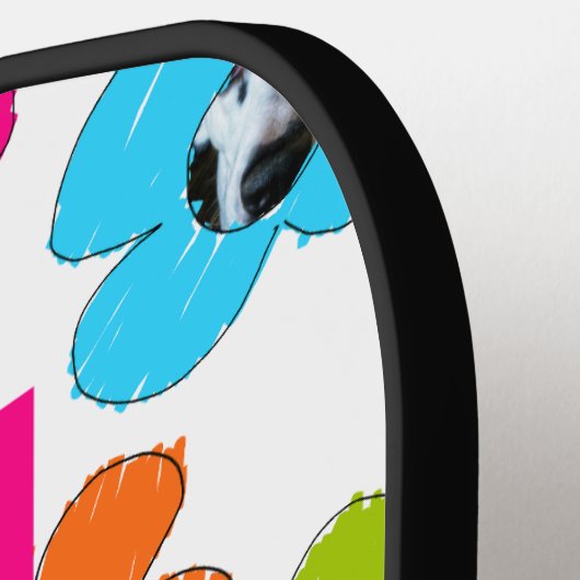 Mooie kleurrijke bloemen Hond Moeder Foto Collage  Pickleball Paddle (Links Detail)