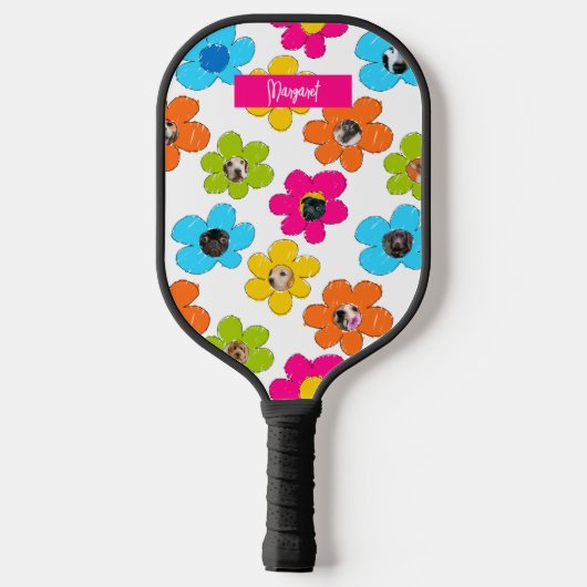 Mooie kleurrijke bloemen Hond Moeder Foto Collage  Pickleball Paddle (Achterkant)