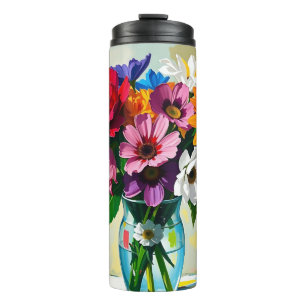 Mooie Kleurrijke Bloemen in Vaas Thermosbeker