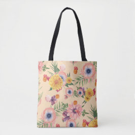 Mooie kleurrijke bloemen met bladeren tote bag