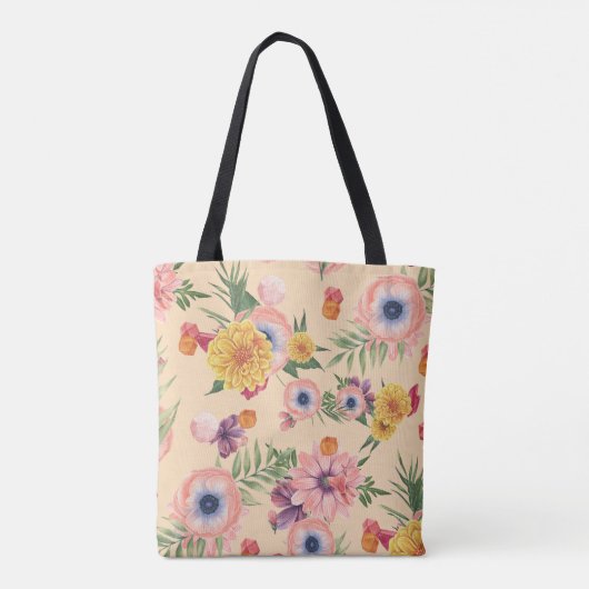 Mooie kleurrijke bloemen met bladeren tote bag (Achterkant)