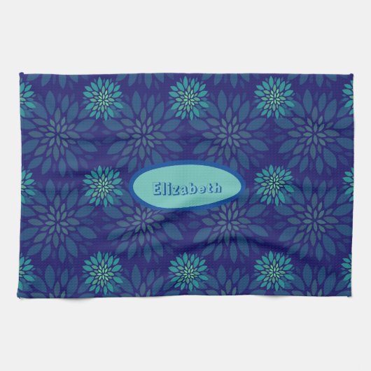 Mooie & Kleurrijke Bloemen Patroon Marine Blauwe N Theedoek (Horizontaal)