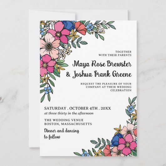 Mooie, kleurrijke bloemen zomerbruiloft kaart (Voorkant)