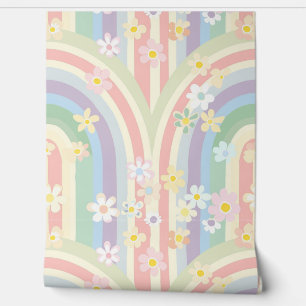 Mooie kleurrijke bloemenregenboog behang