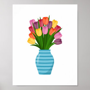 Mooie kleurrijke bloemenvaas poster