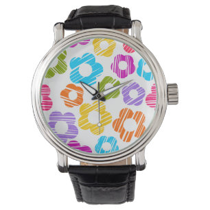 Mooie kleurrijke bloemige vrolijke bloempatroon horloge
