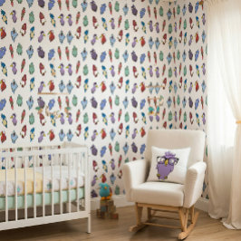 Mooie Kleurrijke Cartoon Vogels Kinderbehang Behang