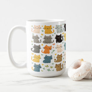 Mooie Kleurrijke Cartoonkatten Patroon Mok – Kat L