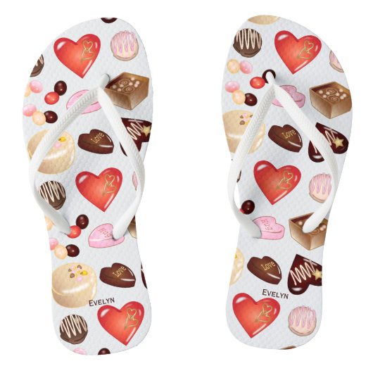 Mooie Kleurrijke Chocolade Snoep Hart Patroon Teenslippers (Voetbed)