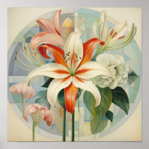 Mooie Kleurrijke Direct Download Oude Lelie Bloem Poster