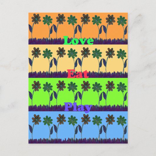 Mooie kleurrijke Eat Love Speel tekst Bloemen Pop Briefkaart (Voorkant)