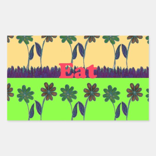 Mooie kleurrijke Eat Love Speel tekst Bloemen Pop Rechthoekige Sticker (Voorkant)
