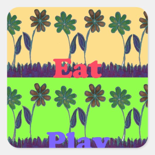Mooie kleurrijke Eat Love Speel tekst Bloemen Pop Vierkante Sticker (Voorkant)
