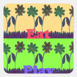 Mooie kleurrijke Eat Love Speel tekst Bloemen Pop Vierkante Sticker