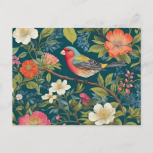 Mooie kleurrijke Finch Bird Botanical Briefkaart