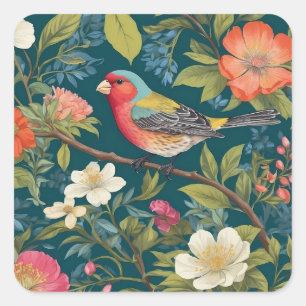 Mooie kleurrijke Finch Bird Botanical Vierkante Sticker