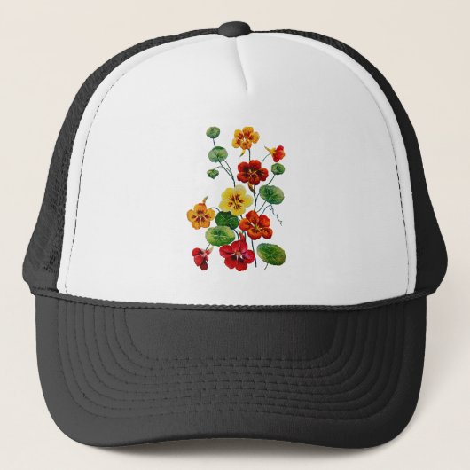 Mooie kleurrijke geborduurde Nasturtiums Trucker Pet (Voorkant)