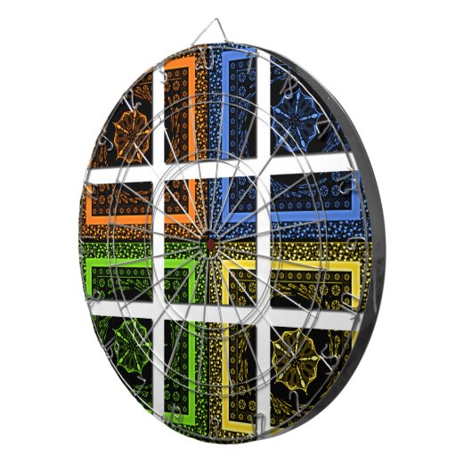 Mooie kleurrijke geruite geometrische strepen dartbord (Voorkant Rechts)