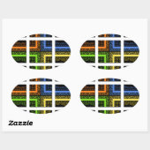 Mooie kleurrijke geruite geometrische strepen ovale sticker (Vel)