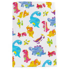 Mooie Kleurrijke Grappige Unisex Witte Baby Dinosa Medium Cadeauzakje