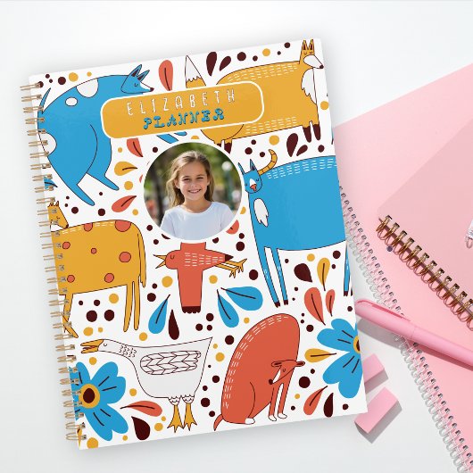 Mooie Kleurrijke Handgetekende Dieren Aangepaste N Planner