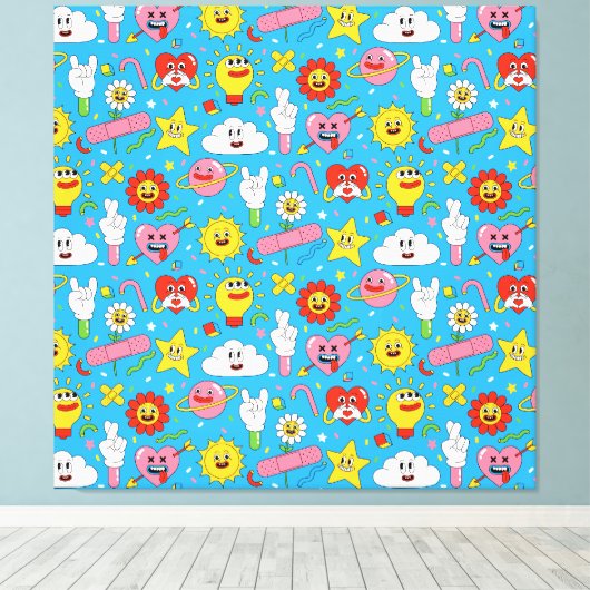 Mooie Kleurrijke Karakters Pop Art Canvas (Insitu (Houten vloer))