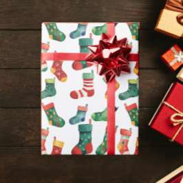 Mooie Kleurrijke Kerstsokken Wanten Waterverf Cadeaupapier