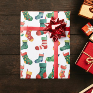 Mooie Kleurrijke Kerstsokken Wanten Waterverf Cadeaupapier