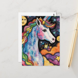 Mooie Kleurrijke Kindachtige Fantasie Eenhoorn Briefkaart