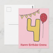 Mooie Kleurrijke Kinderen 4e Verjaardag Briefkaart (Voorkant / Achterkant)