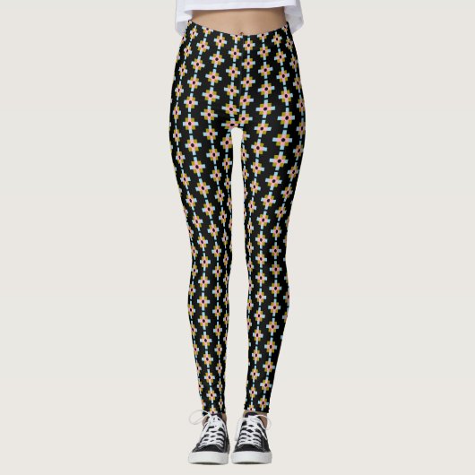 Mooie kleurrijke kruis geometrische patroon leggings (Voorkant)