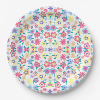 Mooie kleurrijke lente bloemen patroon papieren bordje
