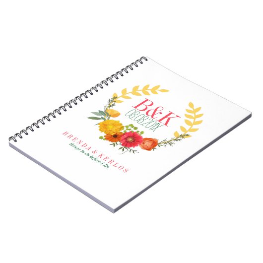 Mooie kleurrijke lente bloemenkrans notitieboek (Linkerzijde)