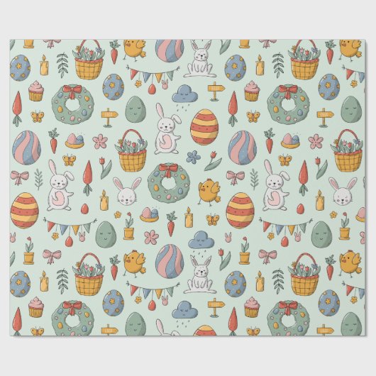 Mooie Kleurrijke Lente Pasen Konijnen Patroon kind Cadeaupapier (Vlak)
