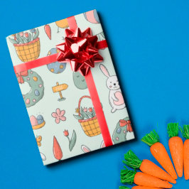 Mooie Kleurrijke Lente Pasen Konijnen Patroon kind Cadeaupapier