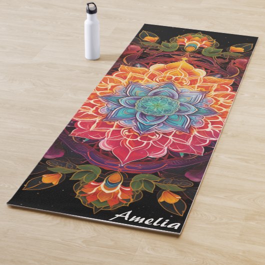 Mooie kleurrijke Mandala Boho Monogram Yogamat (In situ)
